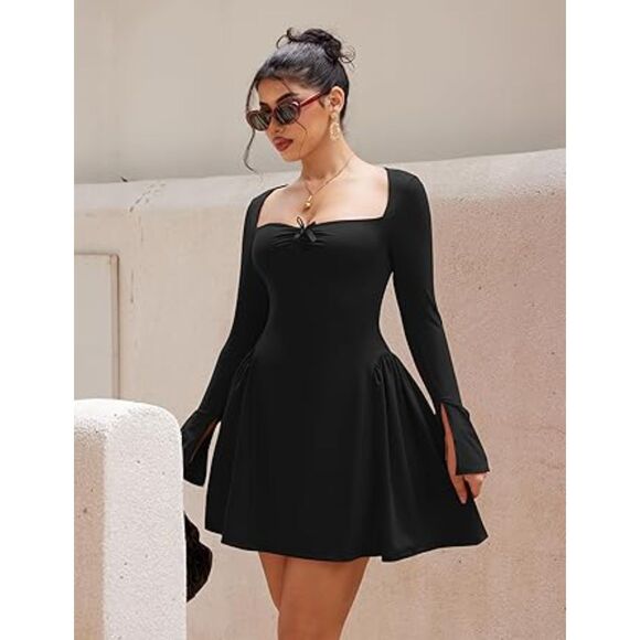 Long Sleeve Sweetheart Neck A-line Ruffle Hem Mini Dress, XL, 6B-142D010 - Picture 3 of 3
